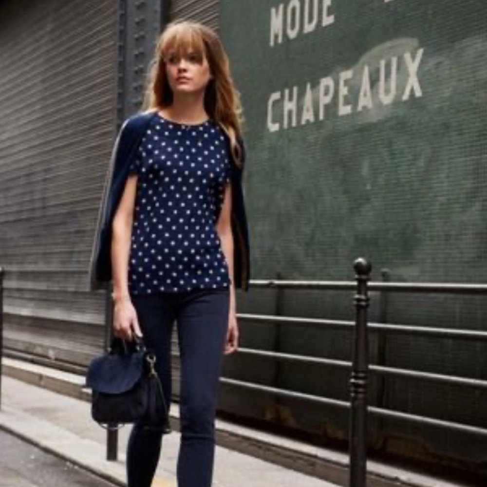 Boden Navy Montpellier Peter Pan Collar Polka Dot Blouse